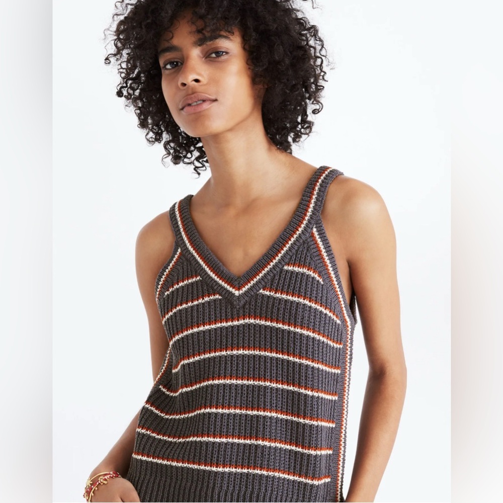MADEWELL Stockton V Neck Sweater Tank Striped Knit XXS